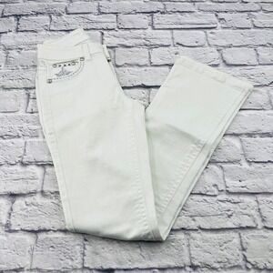 Lamasini Jeans Size 1 Womens White Embroidered Rhinestone Embellished Bootcut